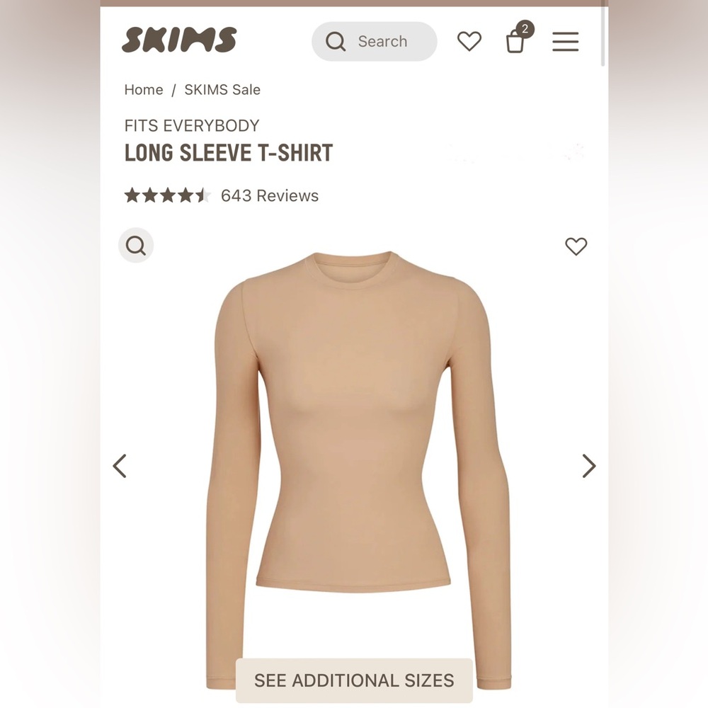 SKIMS FITS EVERYBODY SIZE SMALL IN CLAY LONG SLEEVE TSHIRT NEW WITHOUT TAGS